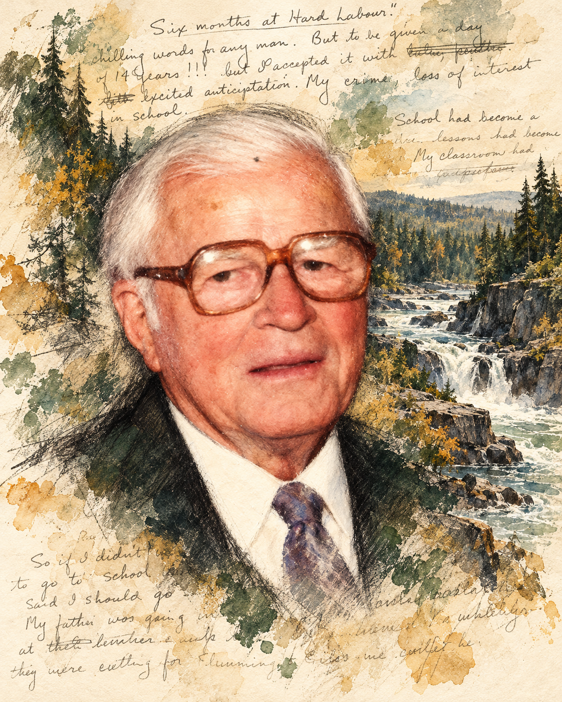 Artistic tribute to John H. Hughes, inspired by his photograph and handwriting
